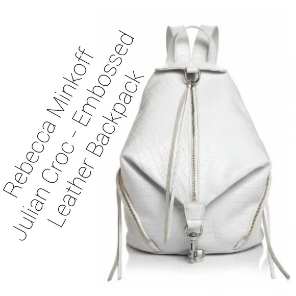 Rebecca Minkoff White Croc-Embossed Backpack Beige Backpack for Women, Braided Genuine Leather Bag, Beige  main image 2